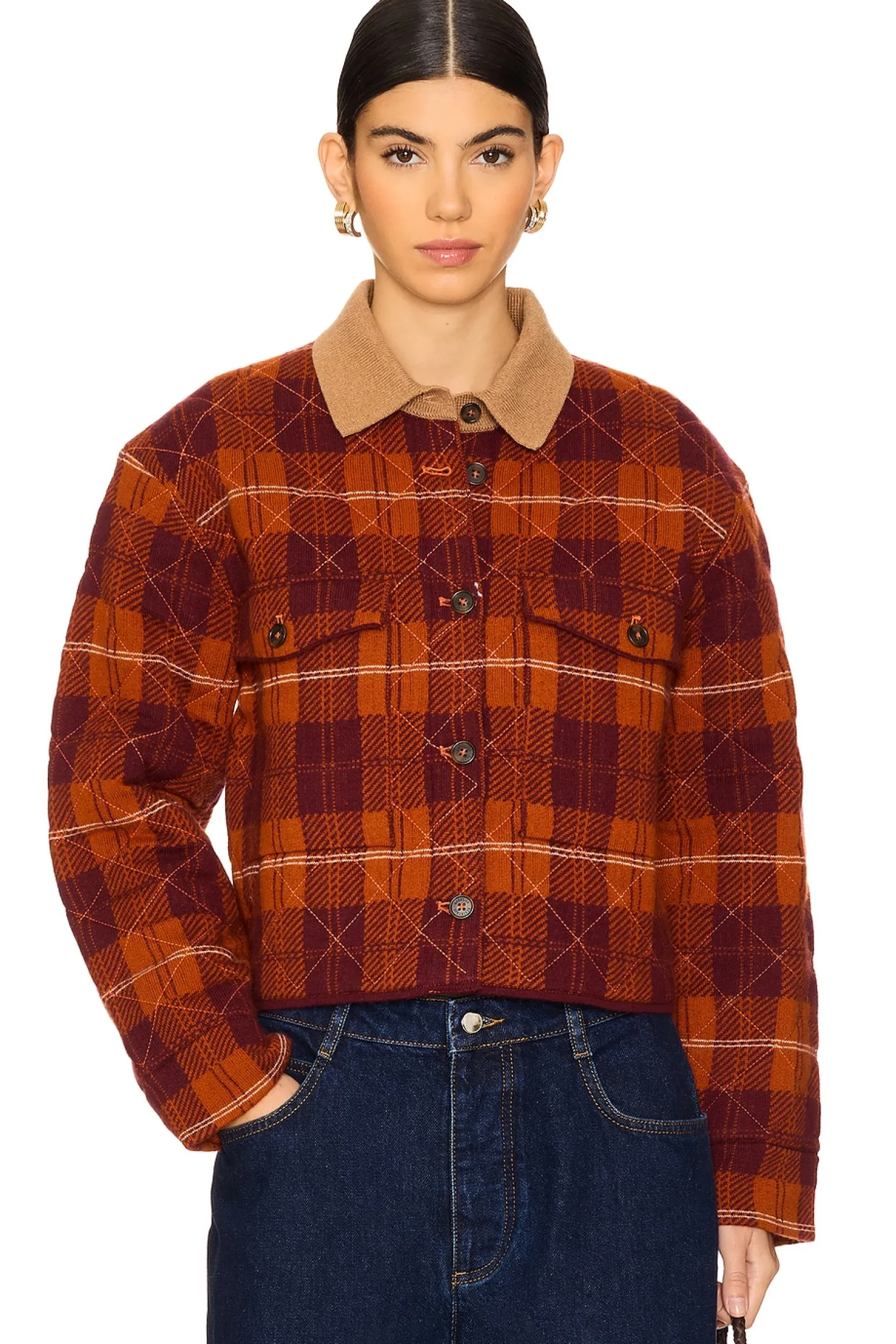 Women Guest In Residence Jackets & Coats>Tartan Cropped Cashmere Jacket