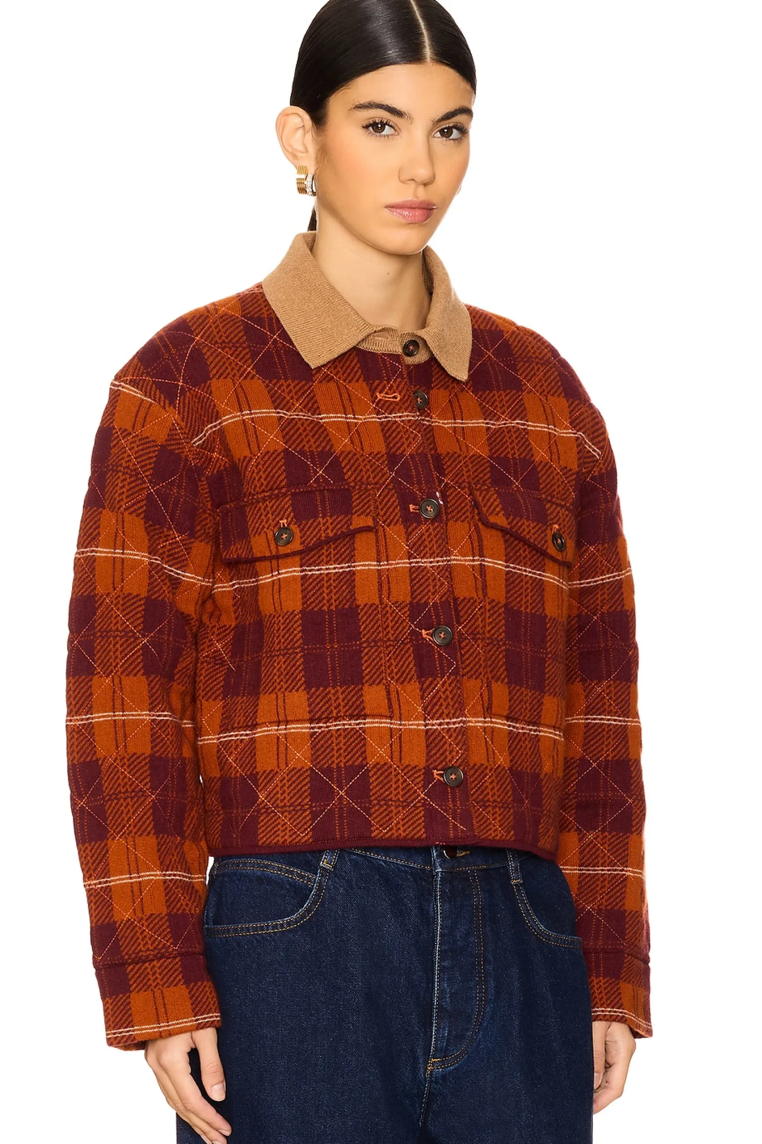Women Guest In Residence Jackets & Coats>Tartan Cropped Cashmere Jacket