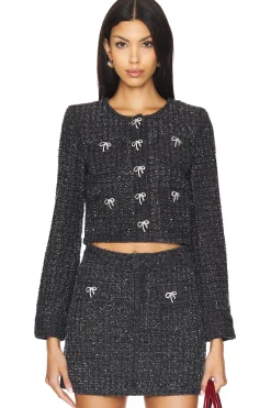 Women self-portrait Jackets & Coats>Textured Denim Jacket