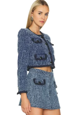 Women self-portrait Jackets & Coats>Textured Denim Jacket