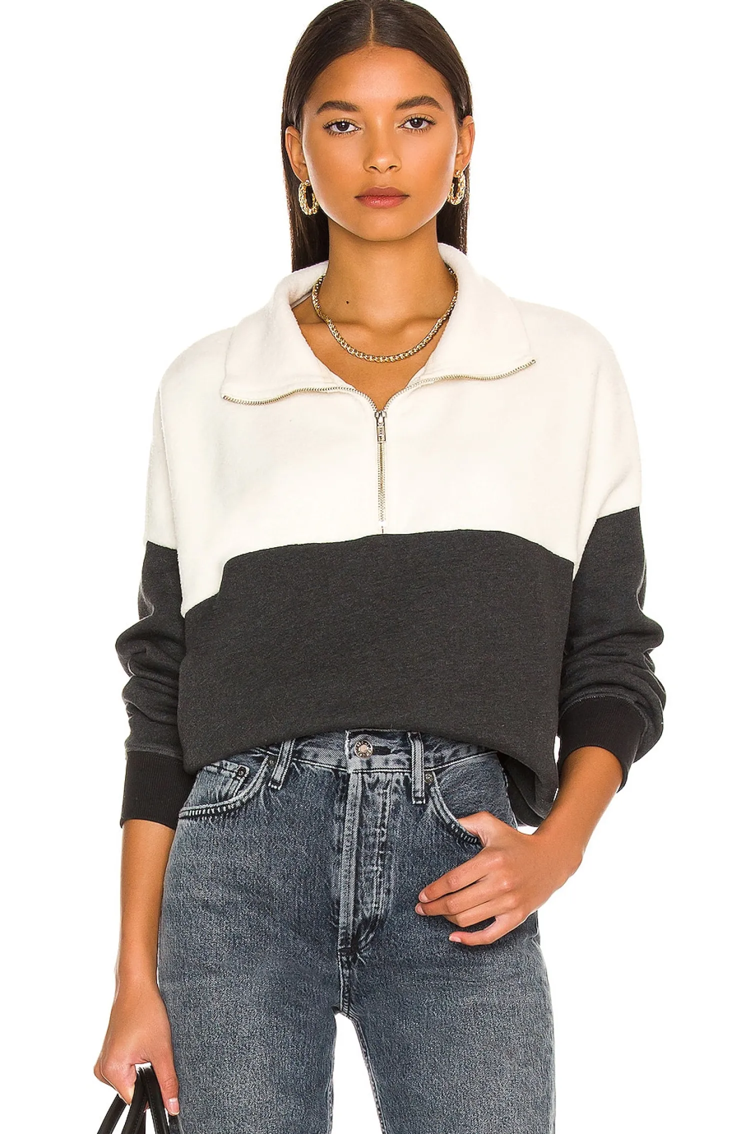 Women The Great Loungewear>The Colorblock Fleece Half-Zip Pullover