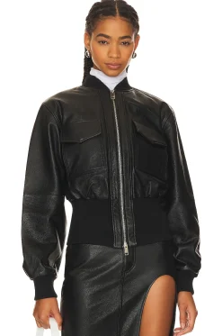 Women GRLFRND Jackets & Coats>The Cropped Leather Bomber
