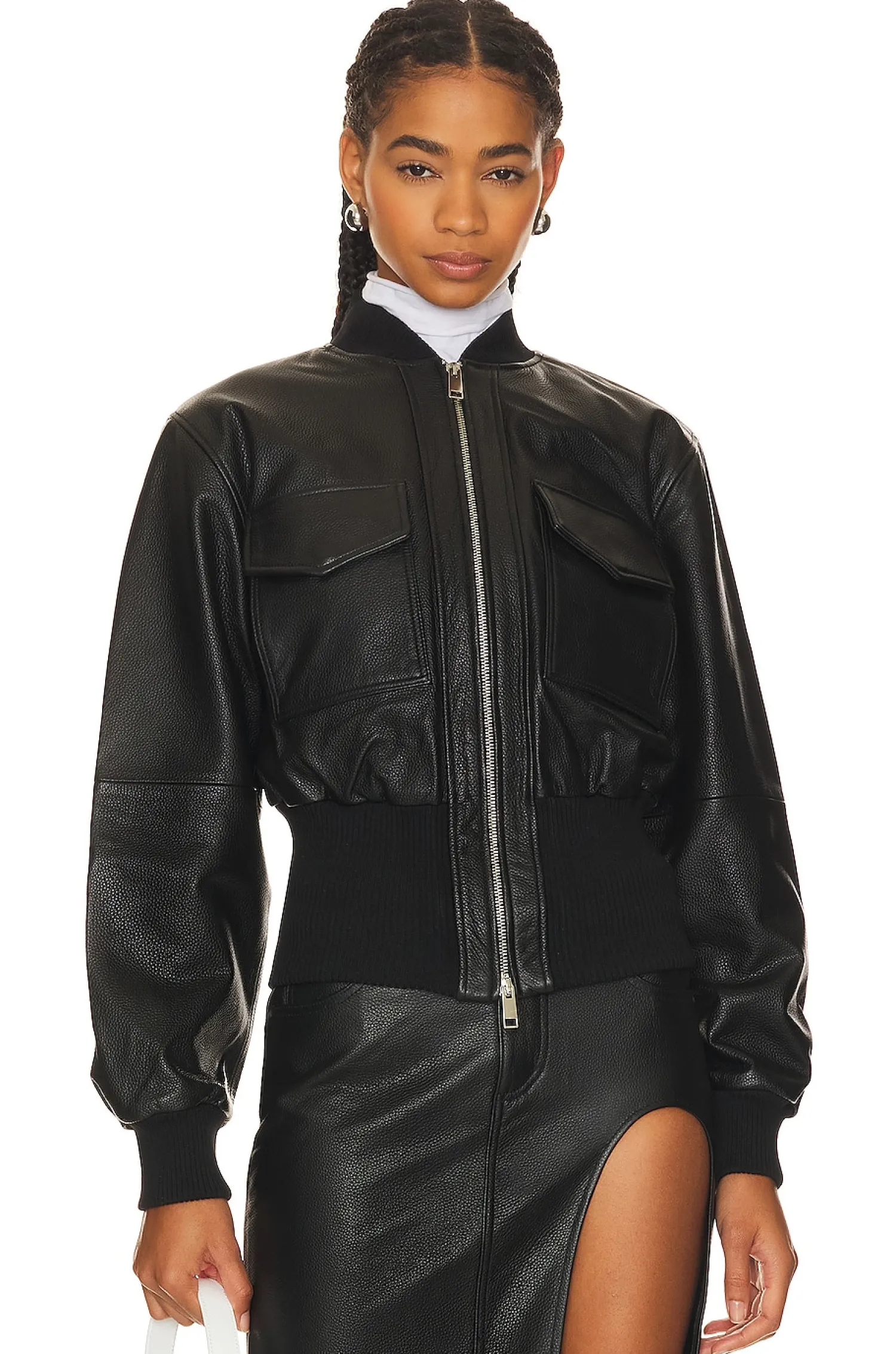 Women GRLFRND Jackets & Coats>The Cropped Leather Bomber
