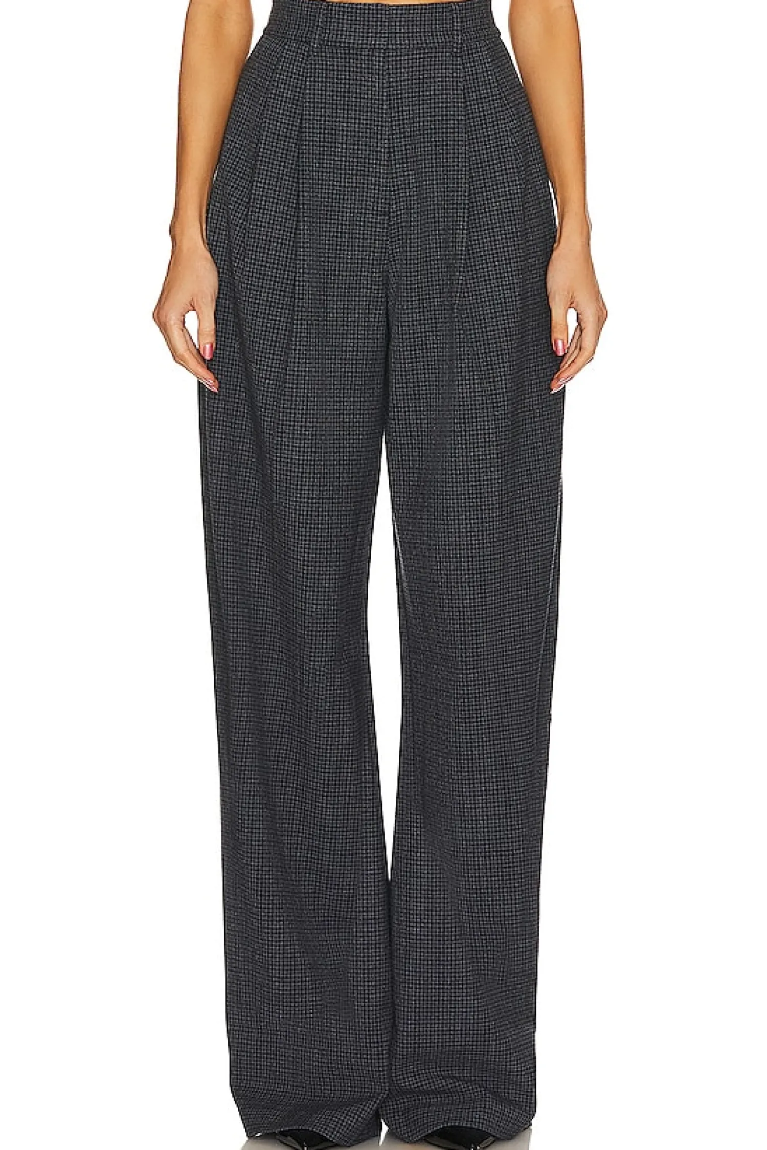 Women L'Academie Pants>The High Waist Pleated Plaid Trouser