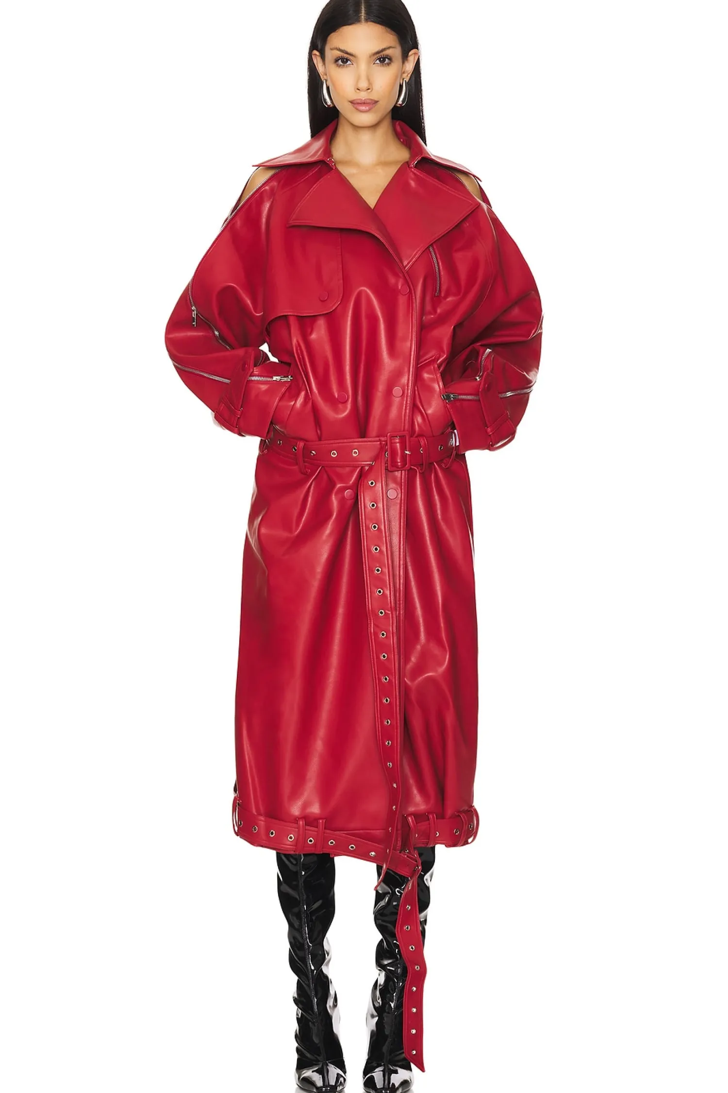 Women ROKH Jackets & Coats>Vegan Leather Multi Zipped Biker Coat