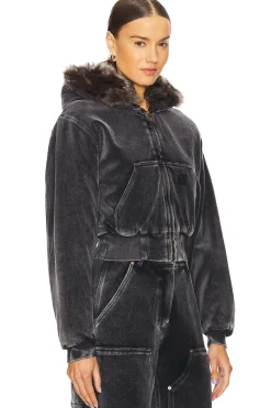 Women Alexander Wang Jackets & Coats>Velour Workwear Hoodie With Shearling Trim Hood